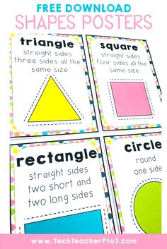 three different shapes posters with the text free printables for shape poster templates