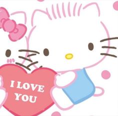 a hello kitty holding a heart with the words i love you