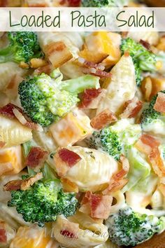 broccoli and bacon pasta salad in a bowl