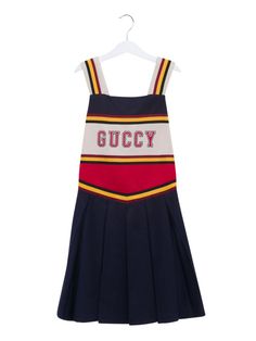 GUCCI CIOLLEGE DRESS Embroidered Denim Dress, High Fashion Branding, Dress Dark Blue, Pom Pom Girl, Gucci Dress, Polo Ralph Lauren Kids, Scalloped Dress, Girls Casual Dresses