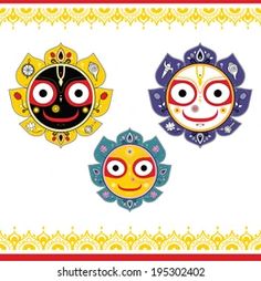 three colorful masks on a white and red background - decorative objects / objects clippings