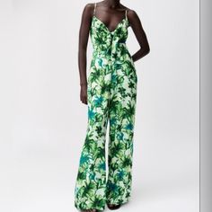 Beautiful Flattering Jumpsuit From Zara. Light Flowing Fabric. Nwt Elegant Green Jumpsuits And Rompers For Beach, Elegant Green Beach Jumpsuits And Rompers, Green Tropical Print Jumpsuits And Rompers For Spring, Fitted Green Summer Jumpsuit, Fitted Green Pantsuit For Summer, Chic Green Summer Pantsuit, Elegant Printed Jumpsuits And Rompers For Summer, Elegant Printed Summer Jumpsuits And Rompers, Chic Floral Print Overall Jumpsuits