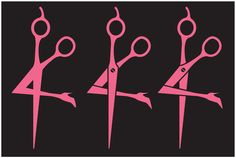 three pairs of pink scissors are shown in this graphic art work, with the same length as each pair