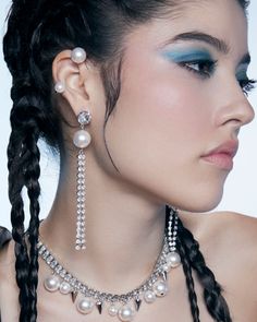 Materials: Rhodium plated brass, Swarovski faux pearl Length: 1.7" / 4.3cm Made in NYC RR070-02 Hair Jewels, Caged Sandals, Bold Accessories, Neon Purple, Cuff Rings, Something Went Wrong, Fringe Earrings, Luxury Accessories, Visual Merchandising