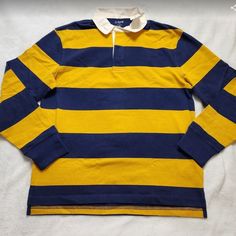 Brand: J Crew Factory Description: Rugby Shirt In Stripe. The Tag And Label Has A Red Stripe Through It On One Of The Size Ss. 100% Cotton. Regular Fit. Rib Trim At Cuffs. Machine Wash, Tumble Dry Low. Import. Item Bj016. Sizes Available: Men's Us S, L Sku Numbers: (S) 700090, (L) 700087 Striped Long Sleeve Polo Shirt, Yellow Long Sleeve Cotton Polo Shirt, Slim Fit Polo Shirts, Shopping Clothes, Slim Fit Polo, J Crew Men, Thrift Finds, Pique Polo Shirt, Cotton Polo Shirt