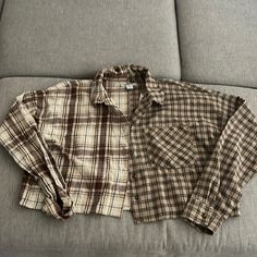 Long Sleeves Checkered Shirt By Tilly’s. Cropped Can Be Worn Alone Or Layered. New With Label And Tag. Cream Shirt For Fall Day Out, Brown Cotton Shirt For Day Out, Cream Shirt For A Day Out In Fall, Yellow Plaid Shirt, Cropped Button Up Shirt, Button Up Shirt Womens, Womens Flannel Shirt, Blue Flannel, Flannel Women