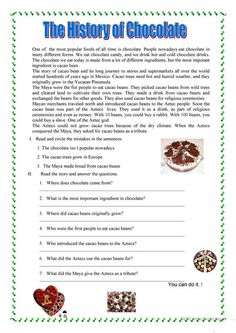 the history of chocolate worksheet