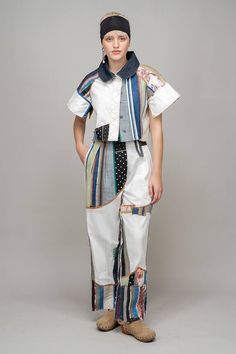 Multicolored patchwork pant with an asymmetrical hemline and side pockets. - Aza Fashions Cotton Patchwork Pants For Work, Asymmetric Pants, Patchwork Trends, Patchwork Outfit, Fashion Trend Board, Trend Board, Patchwork Embroidery, Embroidery Patchwork, Patchwork Clothes