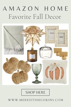 an advertisement for a home decor store featuring items from the fall collection, including pumpkins and