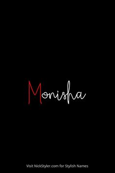 the word monssha written in red ink on a black background with a white outline