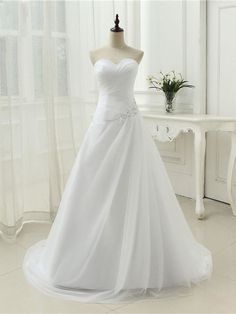 Gorgeous Strapless Ruffle Beaded Tulle Wedding Dresses - White / Floor Length - wedding dresses Wedding Dress For Petite, Strapless Sweetheart Neckline Wedding Dress, Sweetheart Neckline Wedding Dress, Wedding Dresses Under 100, Wedding Dresses Sweetheart, Neckline Wedding Dress, Midi Wedding Dress, Wedding Dresses Hippie, Petite Wedding Dress