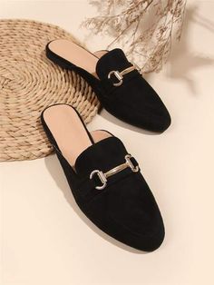 Floral Embroidery Espadrille Flat Mules | EMERY ROSE Mules Outfit, Mules Women, Black Plain, Women Flats