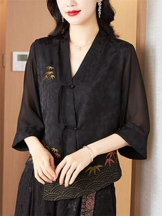 Description Product ID: TP2051644 Shell Material: Polyester Pattern: Embroidery Closure: Knot Button Sleeve: 3/4 Sleeve Season: Summer Style: Fashion, Elegant, Chinese Occasion: Daily, Travel, Shopping Package included 1 * Shirt Size Chart (Asian Size): Please allow 1-3 cm measured error. Size Length Chest Sleeve Length L 60cm | 23.6 in 100cm | 39.4 in 42cm | 16.5 in XL 60.5cm | 23.8 in 104cm | 40.9 in 42.5cm | 16.7 in XXL 61cm | 24.0 in 108cm | 42.5 in 43cm | 16.9 in 3XL 61.5cm | 24.2 in 112cm | 44.1 in 43.5cm | 17.1 in 4XL 62cm | 24.4 in 116cm | 45.7 in 44cm | 17.3 in Shopping Package, Knot Button, Travel Shopping, Irregular Hem, Pattern Embroidery, Fashion Elegant, 16 9, Summer Style, Dark Red