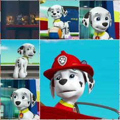 the animated dog is wearing a fireman's hat