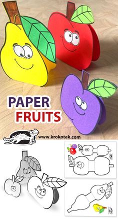 PAPER FRUITS+printable template Cards Making Ideas, Vegetable Crafts, Pumpkin Lanterns, Paper Fruit, Craft Home Decor, K Crafts, Fruits For Kids, Preschool Arts And Crafts