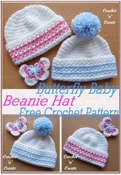 the crochet baby beanie hat is made with two different colors and sizes