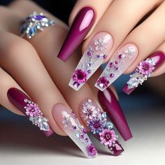 Dried Flower Nail Art, Daisy Acrylic Nails, Unique Nail Designs, Nail Halloween, Fake Acrylic Nails, Halloween Nail Art Ideas, Aries Women, Birthday Nail Designs, Butterfly Nail Designs