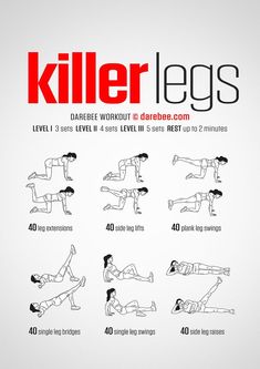 a poster showing how to do an exercise with the words killer legs written in red