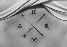 the back of a woman's stomach with two arrows and other symbols on it