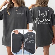 This custom Roman Numeral Just Married Comfort Colors® shirt is the perfect way to show your excitement as newlyweds!  Personalize the front with your wedding date and the back with your last names to make this t-shirt a keepsake for years to come!  Buy for yourself, pack them in your bag as you set off for your honeymoon, or make these tees a gift for for the newest Mr. and Mrs! PLEASE READ THROUGH ALL OF THE FOLLOWING INFORMATION.  IF YOU HAVE FURTHER QUESTIONS, WE ARE HAPPY TO HELP! Welcome t Screen Printing Techniques, Married Couples, Comfort Colors Shirt, Roman Numeral, Couple T-shirt, Wedding Date, Christmas Delivery, Married Couple, Just Married