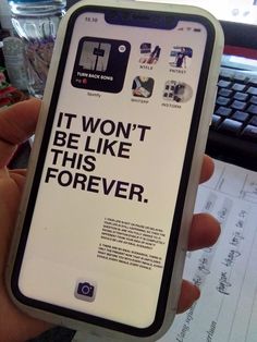 a person holding up a cell phone with an ad on it's screen and the text, it won't be like this forever