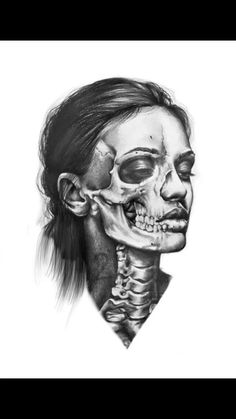 a drawing of a woman's face with her head turned to the side and bones exposed