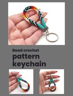 a hand holding a bead crochet pattern keychain