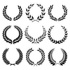 a set of black and white laurel wreaths