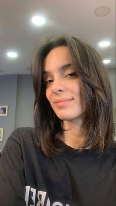 Straight Brown Medium Length Hair, Shoulder Length Hair With Layers And Curtain Bangs Straight, Short Brunette Hair Layers, Straight Lob With Curtain Bangs, Haircut For Thick Hair Straight, Shoulder Length Hair Middle Part, Cute Haircuts For Medium Hair Straight, Midlength Haircuts Straight Hair, Medium Layers With Face Framing Pieces