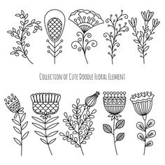 the collection of cute doodle floral elements