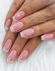 Best 26  french nails art you must try this year Glitter French Nails, Gel Nails French, Wedding Nails French, Manicure Nail Designs, French Tip Nail Designs, Square Nail Designs, French Manicure Nails, French Nail Art