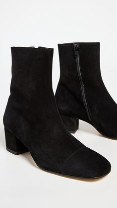 STAUD Aimee Short Boots | Shopbop Rubber Heels, Short Boots, Black Suede, New Arrivals, Ankle Boots, Sleek, Boots, Heels, Leather