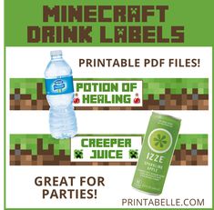 a bottle of water and a carton of juice are on the same label for minecraft drink labels