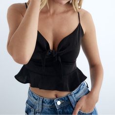 Brand New Gorgeous Top Bundle And Save Cheap Zara Crop Top, Cheap Cropped Zara Crop Top, Zara Strappy Crop Top, Dressy Crop Top, Zara Strappy, Strappy Crop Top, Black Bustier, Yellow Crop Top, Embroidered Tunic Top