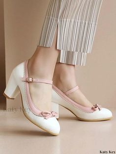 Katy Key - Womens Low-Mid Heel Red Round Toe Pumps - Crafted with PU Leather, Lace Up Closure, and Chunky Heel - Exuding Elegance and Vintage Appeal White Pumps Heels, Elegant Pumps, Vintage Pumps, Classy Vintage, Low Heel Pumps, Chunky Heel Pumps, Round Toe Pumps, Heel Design, White Pumps