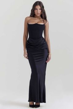 Elegant Strapless Patchwork Formal Party Fishtail Maxi Dresses-Black 파티 드레스, Botswana, Barbados