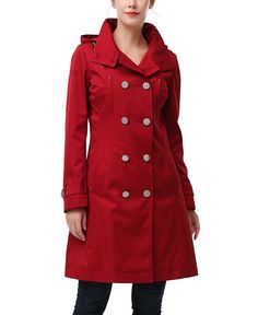 in stock Red Hooded Raincoat For Winter, Red Long Sleeve Raincoat For Winter, Red Winter Raincoat, Red Hooded Raincoat For Fall, Red Spring Outerwear With Adjustable Hood, Red Outerwear With Adjustable Hood For Spring, Hooded Trench Coat, Women's Coats & Jackets, Online Purchase