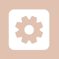 a white square icon with a gearwheel on the front and center, against a light pink background