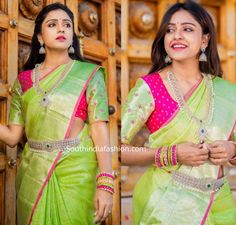 vithika sheru green pattu saree ugadi 2 scaled Golden Blouse Designs, Silver Saree, Plain Blouse Designs, Indian Fits, Black Blouse Designs, Green Blouse Designs