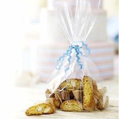 a bag filled with cookies sitting on top of a table