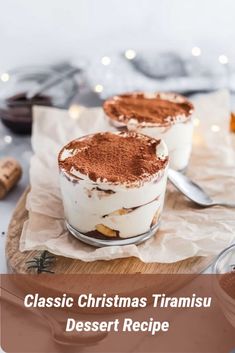 A mini tiramisu perfect for a cozy holiday dessert, layered with mascarpone and coffee-soaked ladyfingers. Christmas Dinner Ideas For Two, Elegant Christmas Desserts, Holiday Menu Ideas, Tiramisu For Two, Classic Christmas Dessert, Christmas Dinner For Two, Elegant Christmas Dinner, Classic Tiramisu