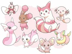 an assortment of cartoon animals on a pink background