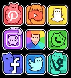 an image of different app icons on a black background, including one with cats and other animals