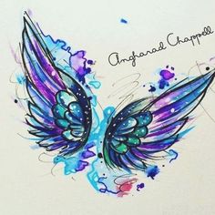 a watercolor drawing of an angel's wing with the words, amanda chapel