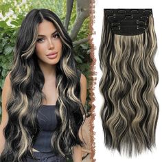 PRICES MAY VARY. Package Contents: 4 PCS clip in hair extensions of 20 inches 180g in total. Each package includes: 1 piece of 7 inches wide weft with 4 clips; 1 piece of 6 inches wide weft with 3 clips; 2 pieces of 5 inches wide weft with 2 clips. You can choose the number of pieces to wear according to your needs. Advantages of 4 PCS Clip in Extensions: Compared to traditional hair extensions, 4 PCS clip in hair extensions can provide you with more volume with no glue, no tape, causing no dama Clip In Hair Extensions For Short Hair, Blonde Thick Hair, Clip In Hair Pieces, Hair Extensions For Short Hair, Extensions Clip In, Black Highlights, Bad Haircut, Synthetic Hair Extensions, Business Hairstyles