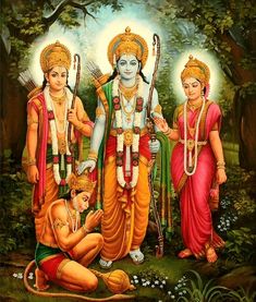 an image of three deities in the forest