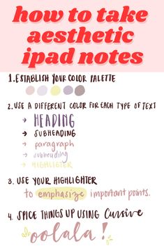 how to take aesthetic ipad notes with the text below it in different colors and font styles