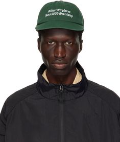 Cotton twill cap in green. · Embroidered eyelets at crown · Text embroidered at face · Flat brim · Cinch fastening Supplier color: Green Green Baseball Cap With Logo Patch For Streetwear, Green Adjustable Dad Hat With Embroidered Logo, Green Hats With Logo Patch For Streetwear, Green Flat Cap For Spring, Green Curved Visor Hat For Streetwear, Green Curved Visor Snapback Hat For Outdoor, Green Baseball Cap With Logo Patch And Curved Brim, Green Baseball Cap For Streetwear, Green Flat Brim Dad Hat For Streetwear