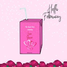 a pink carton with the words hello fehmaay on it in front of red roses