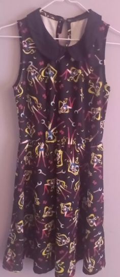 Sailor Moon Crystal Dress XS Peter Pan Collar Moon Stick & Bow Print | eBay Womans Dress, Sisters Book, Crystal Dress, Bow Print, Moon Crystal, Sailor Moon Crystal, Pan Collar, Peter Pan Collar, Peter Pan